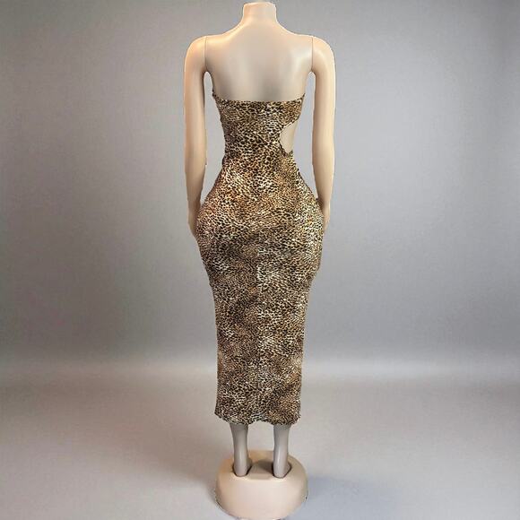 Leopard Print Strapless Midi Dress - Picture 2 of 6